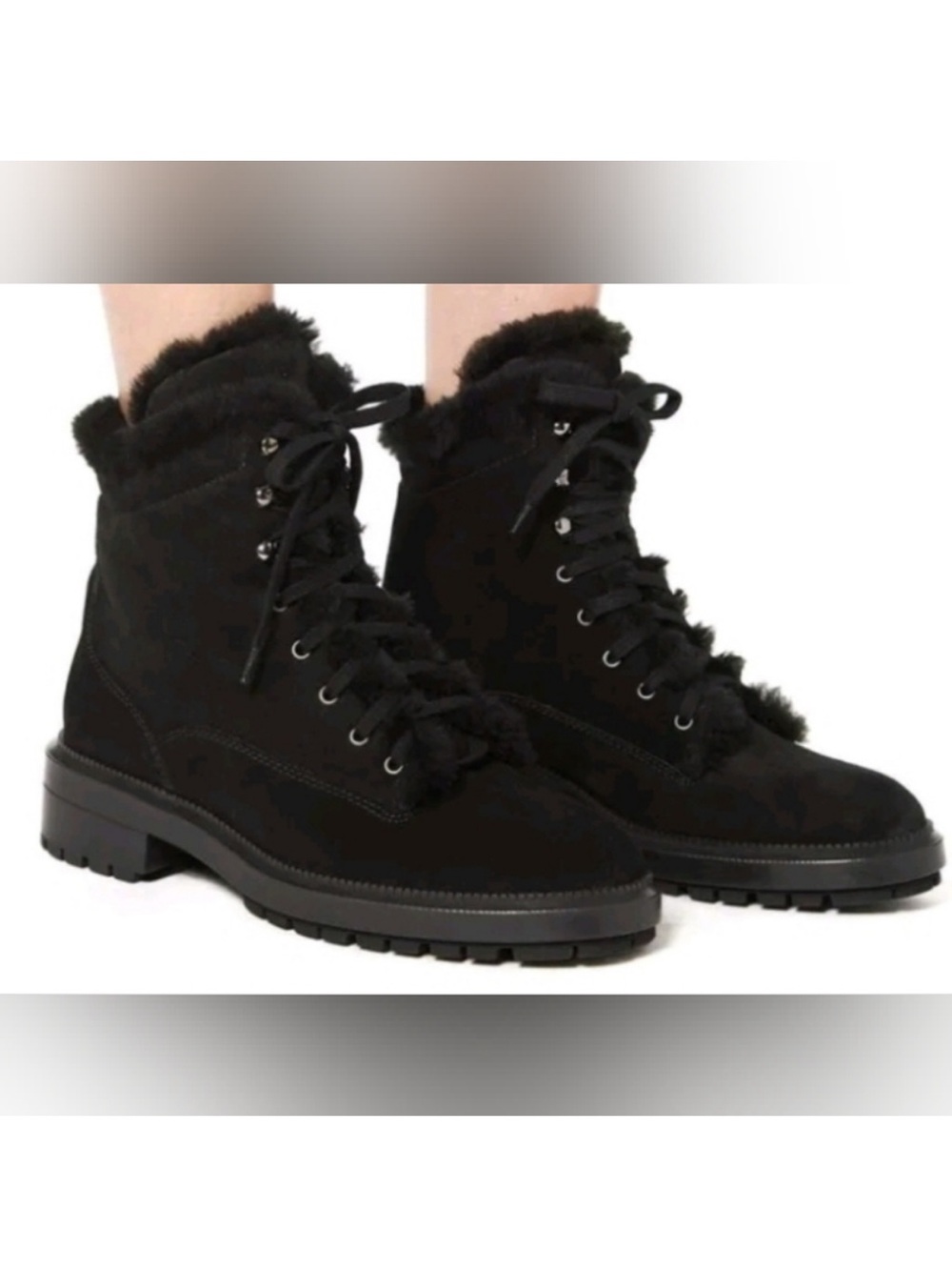 Aquatalia Lenore Black Suede Shearling Lined waterproof Boots Women’s Size 8.5